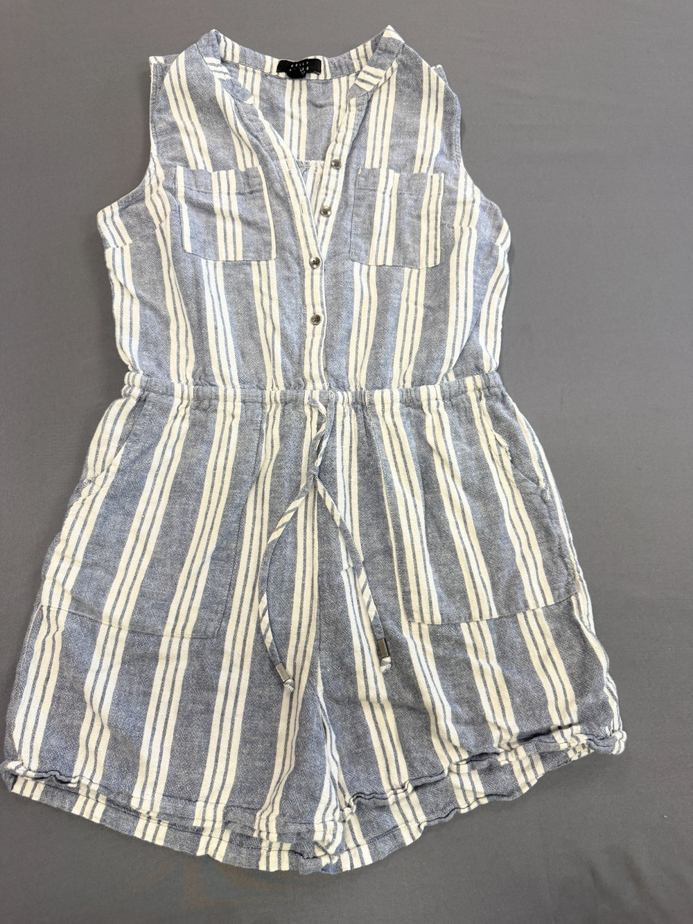 Kelly Renee Women's Romper Size M Striped Sleeveless Linen Blend Shorts Summer